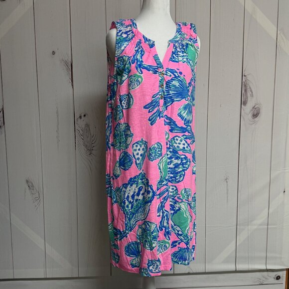 Lilly Pulitzer Essie Dress Medium Barefoot Princess Split Neck EUC - Picture 1 of 11